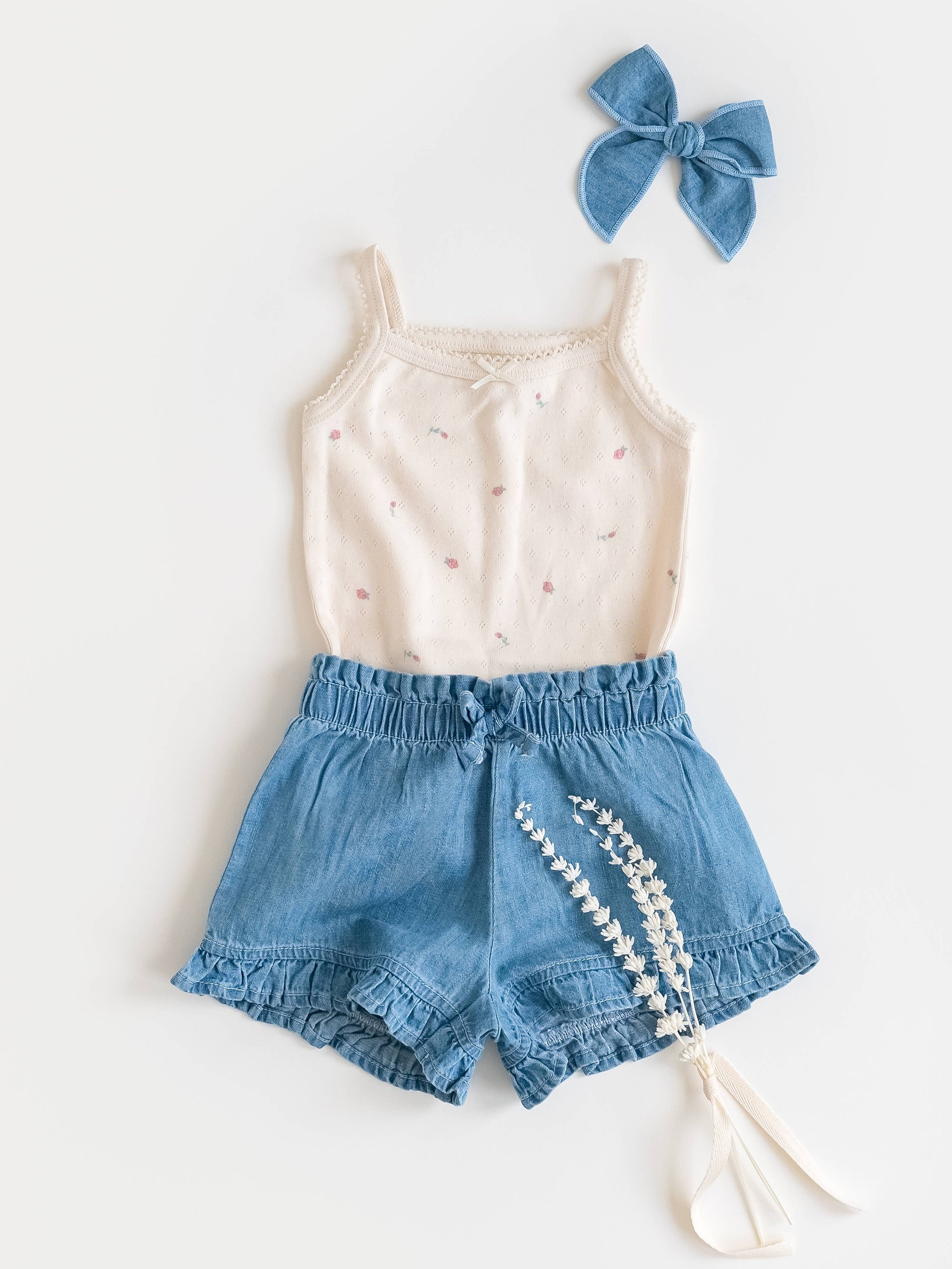 Organic Baby &amp; Kids Callie Chambray Ruffle Waist Shorts