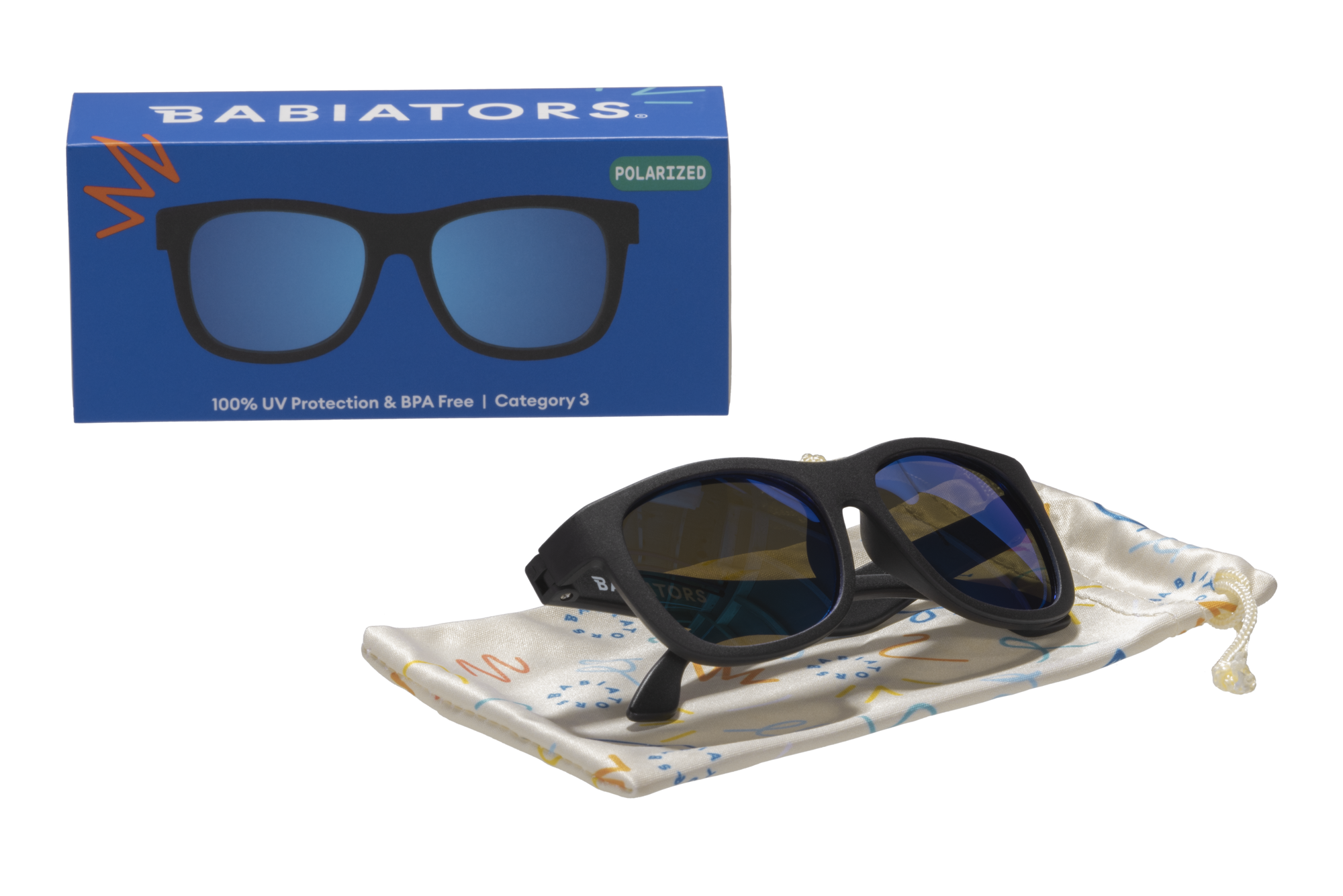 Jet Black Polarized Kid Sunglasses with Mirrored Lens