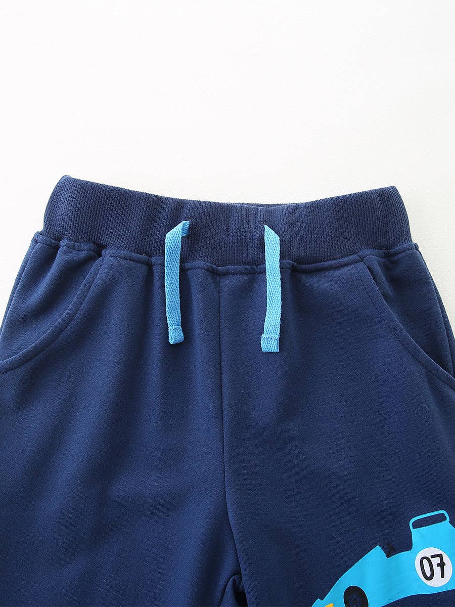 Autumn Kids Long Pants with Car Print - Trendy Sporty Trousers