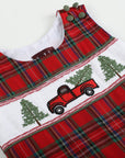 Red Plaid Truck & Tree Smocked Overalls
