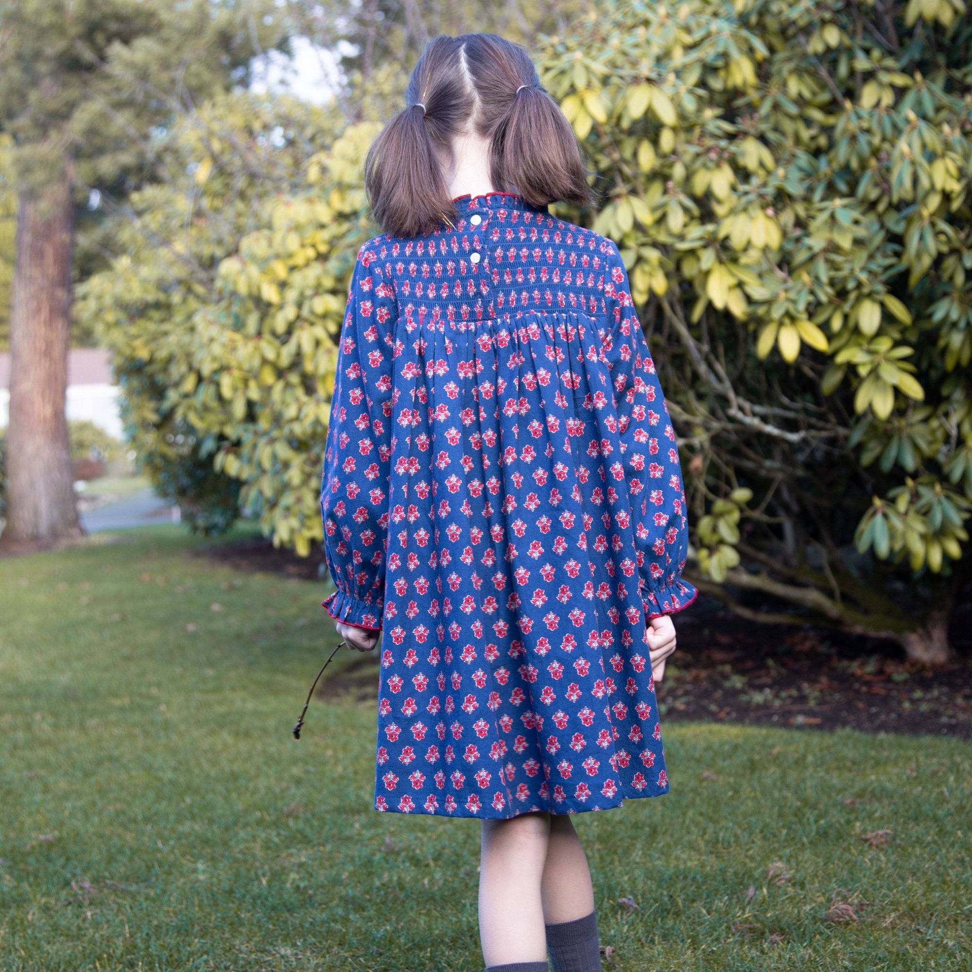 Girls&#39; Smocked Long Sleeves Dress | Red and Navy