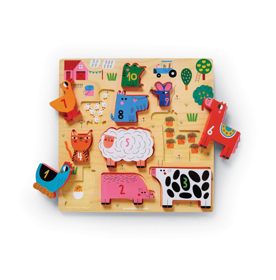 10-Piece Stacking Wood Puzzle - 123 Barnyard