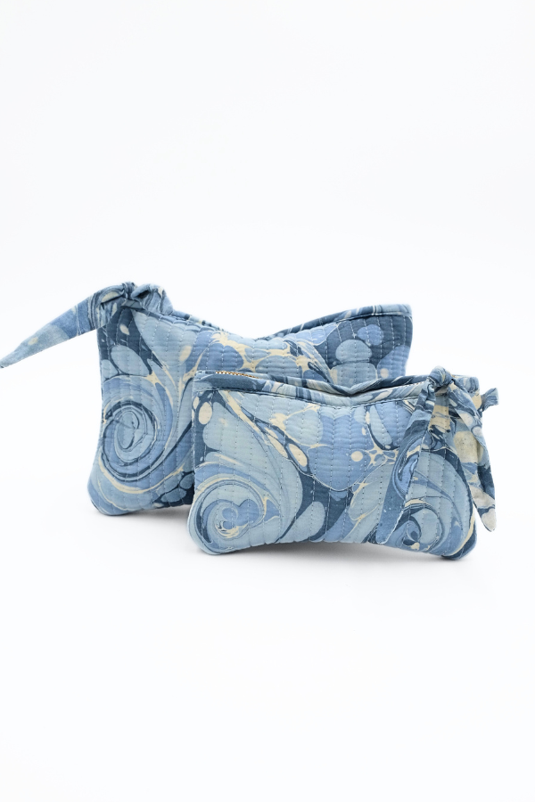 Hand-Marbled Pouches in Ocean Wave, Set of 2