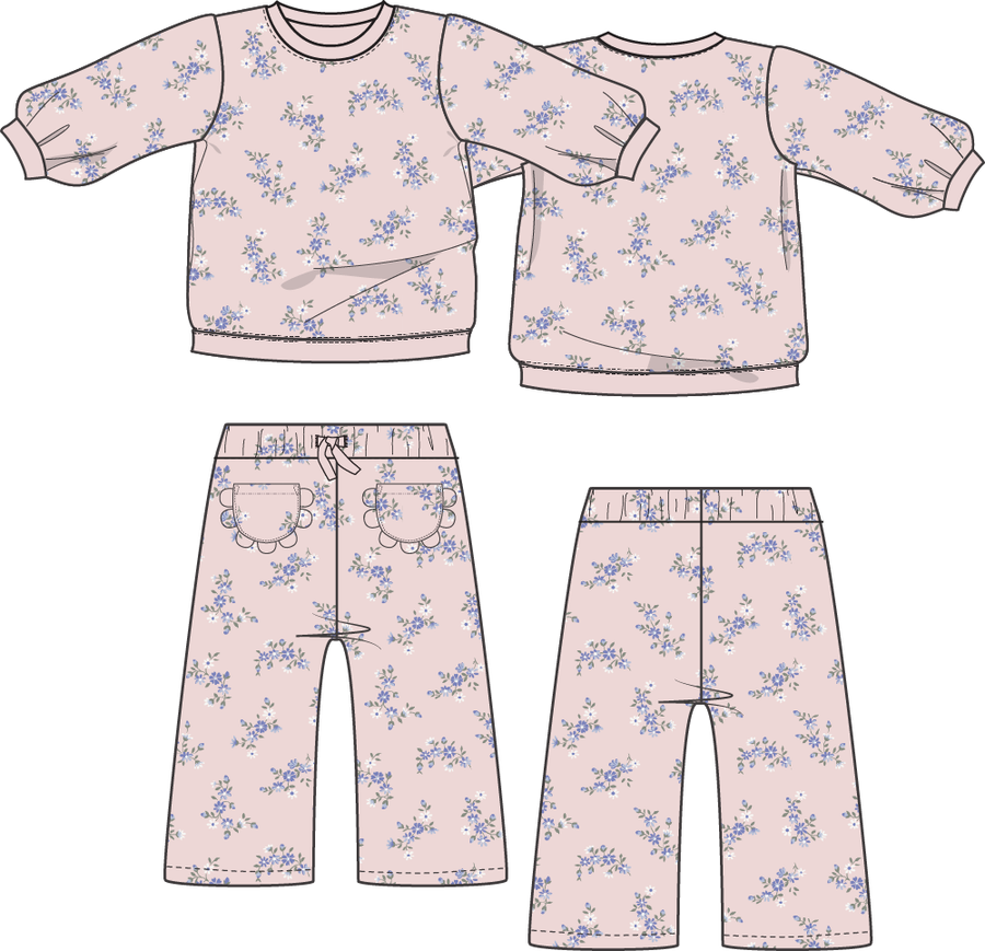 Sweet Hanna Floral Velour - Oversized Sweatshirt and Wide Leg Pant