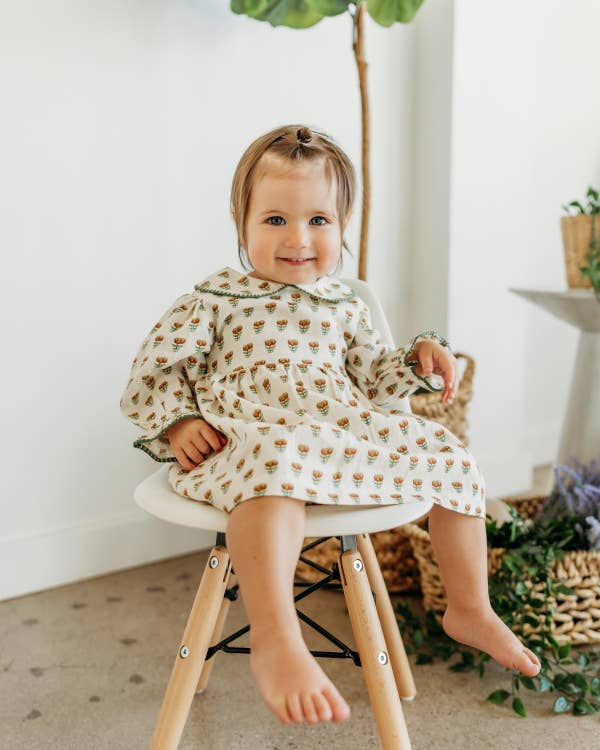 Ina Block Print Floral Baby Dress &amp; Bloomer Set