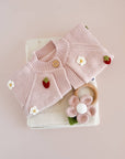 Teether Flower Pink Cotton Crochet Rattle Baby Toy Spring : In Stock