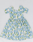Short Sleeve Twirl Dress in Blue Garden: Blue Garden