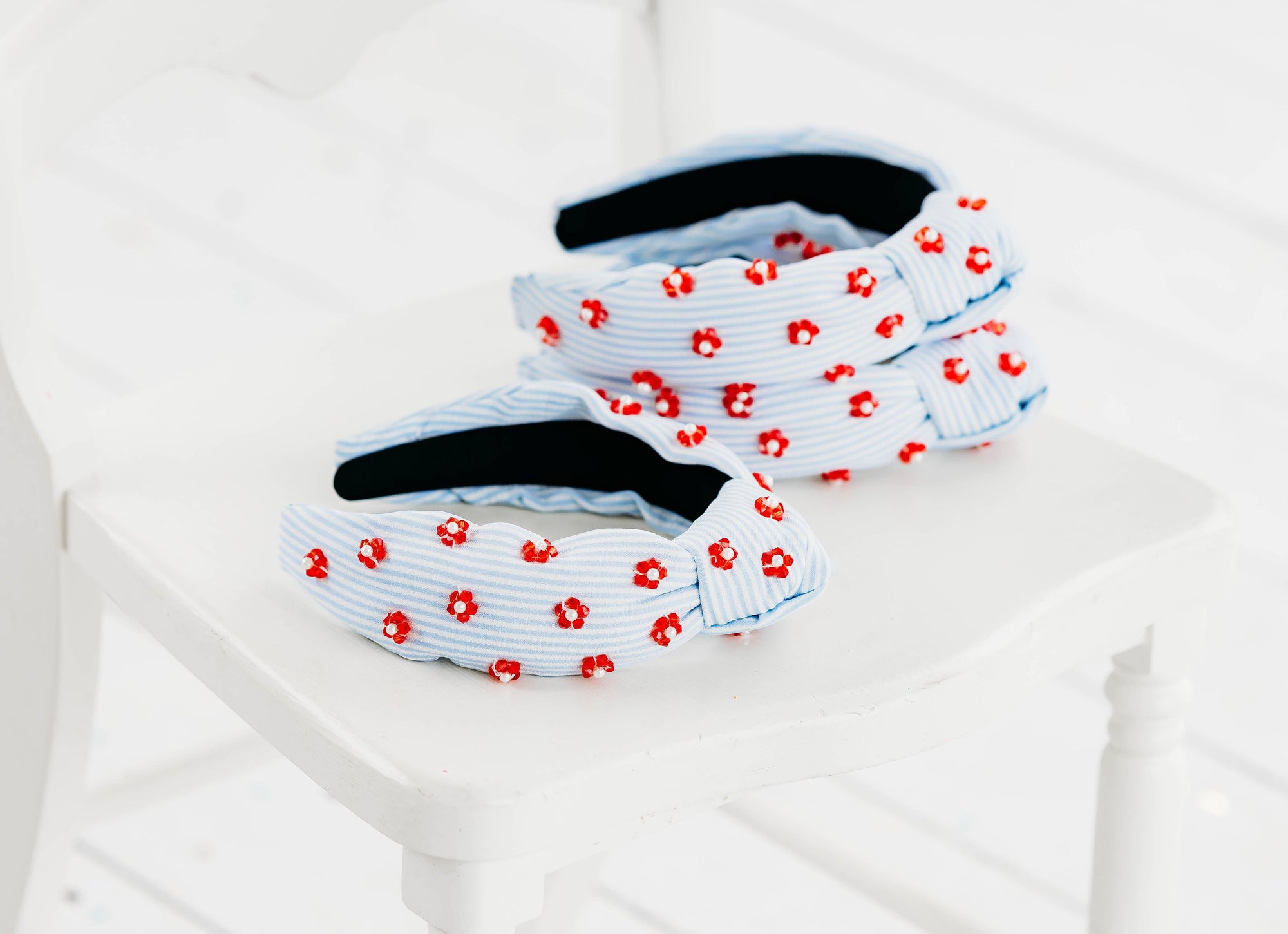 Girls Beaded Headband - Pinstripe Poppies