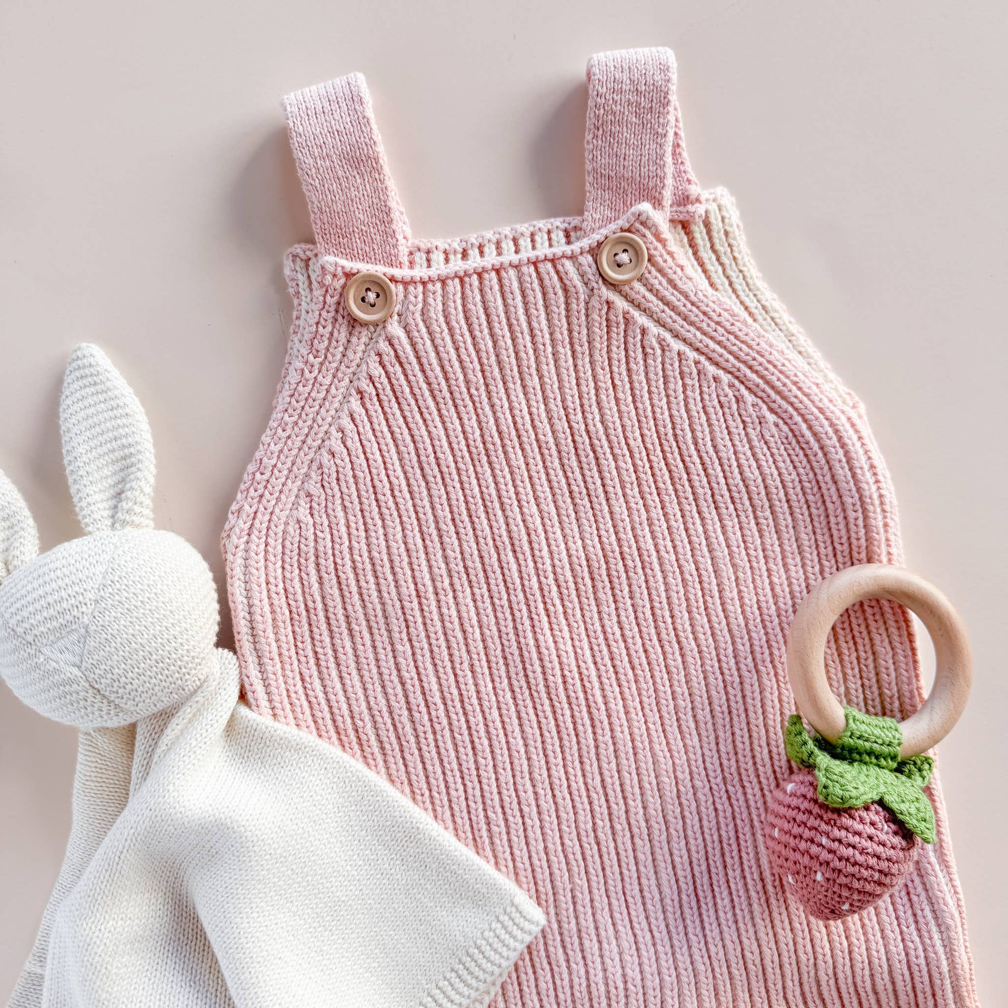 Teether Strawberry Pink Crochet Rattle Baby Toy Spring