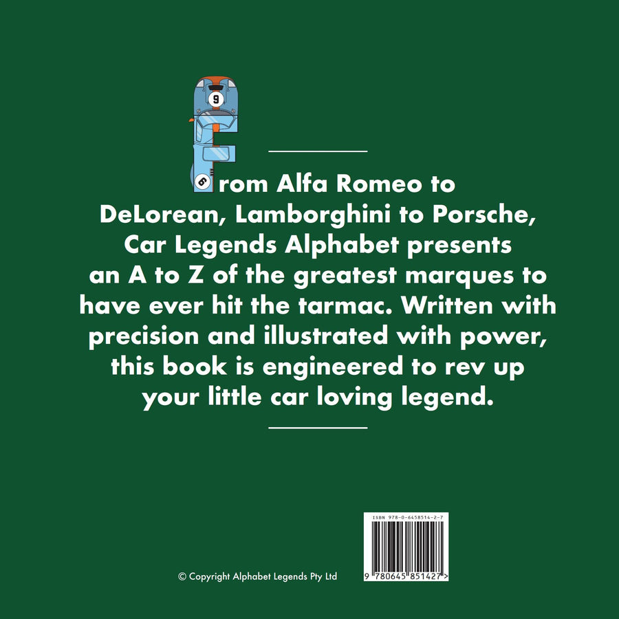 Alphabet Legends Cars Book, back cover