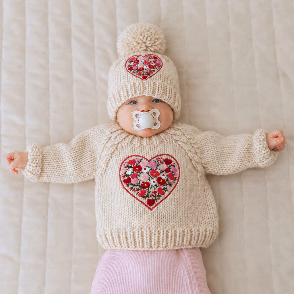 Bright Embroidered Heart Sweater for Baby &amp; Kids
