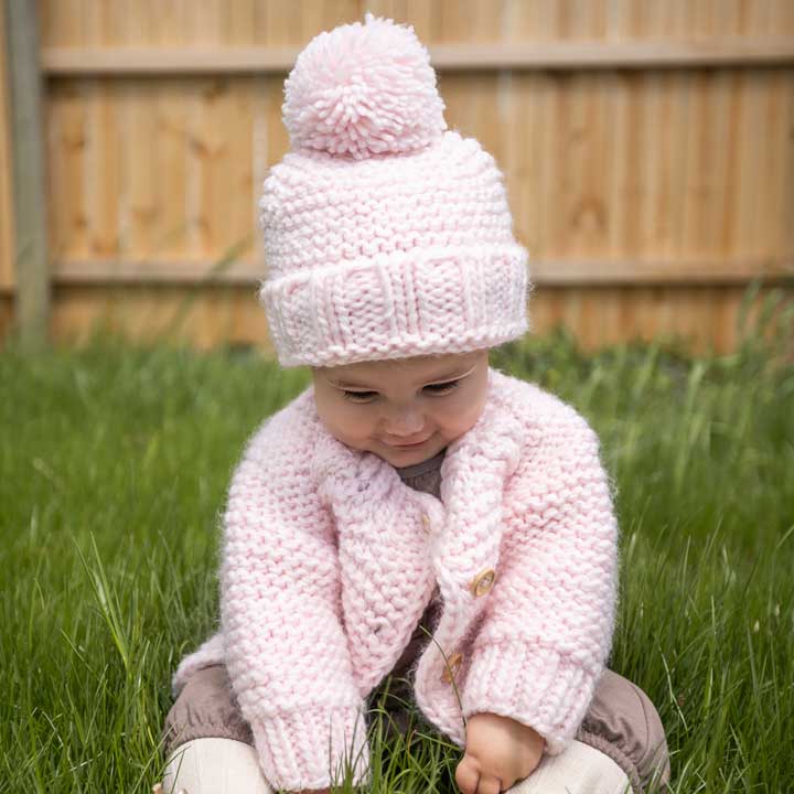 Blush Pink Garter Stitch Baby Cardigan Sweater