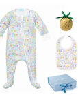 joy street charleston baby gift set with zip onesie, bib & estella pineapple rattle