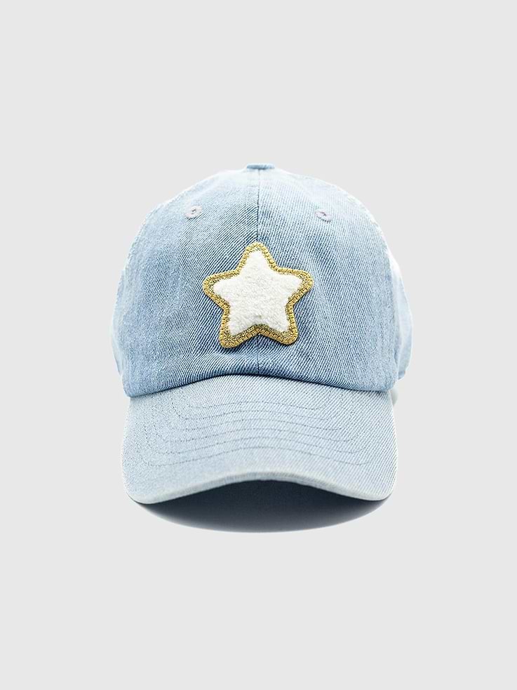 Glitter Gold Terry Star Patch Hat - Denim, Toddler (1Y-4Y)