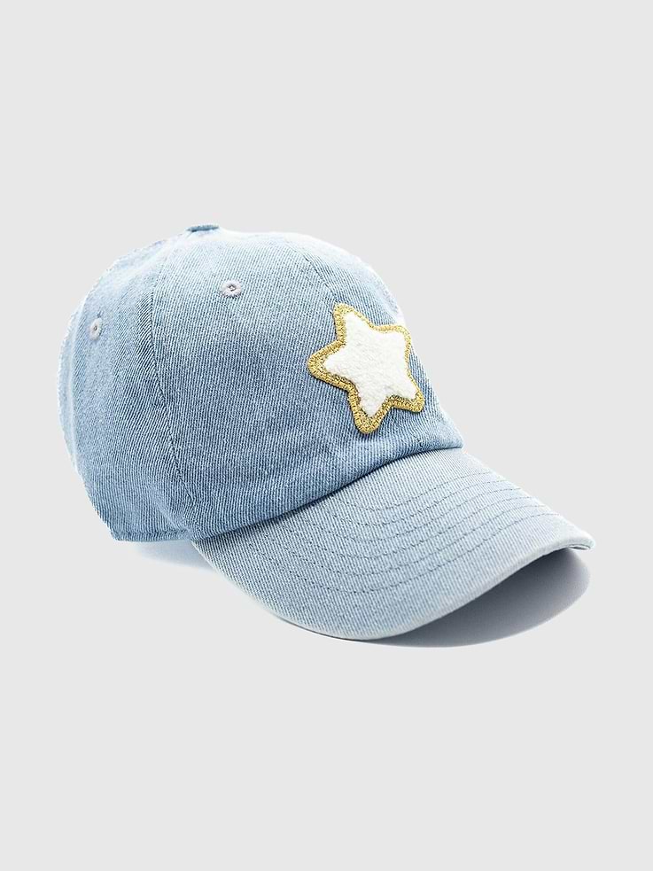 Glitter Gold Terry Star Patch Hat - Denim, Toddler (1Y-4Y)
