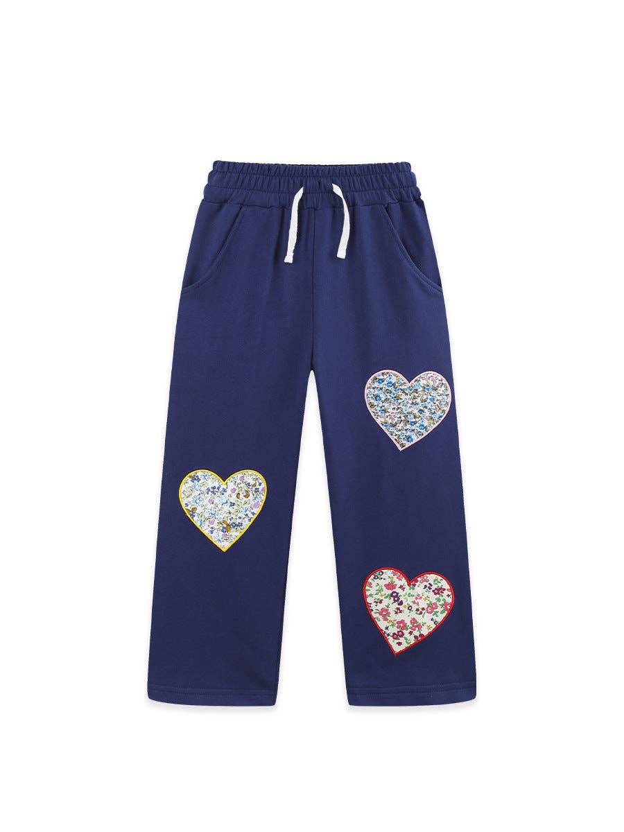 Casual Floral Heart Patch Pants for Girls