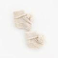 Garter Stitch Baby Booties Natural with Pom Poms
