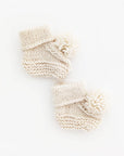 Garter Stitch Baby Booties Natural with Pom Poms