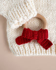 Cotton Crochet Teether Bow Red | Fall Christmas Gift Holiday