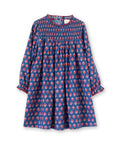 Girls' Smocked Long Sleeves Dress | Red and Navy