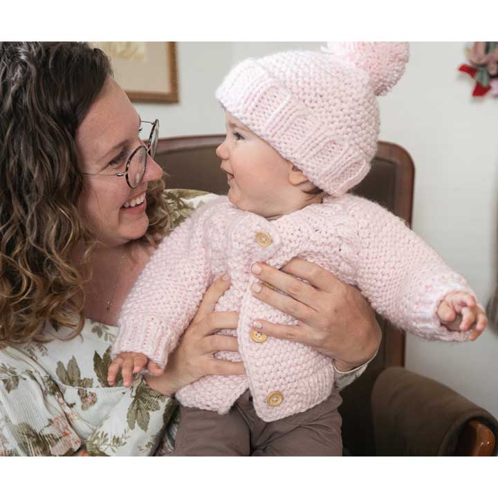 Blush Pink Garter Stitch Baby Cardigan Sweater