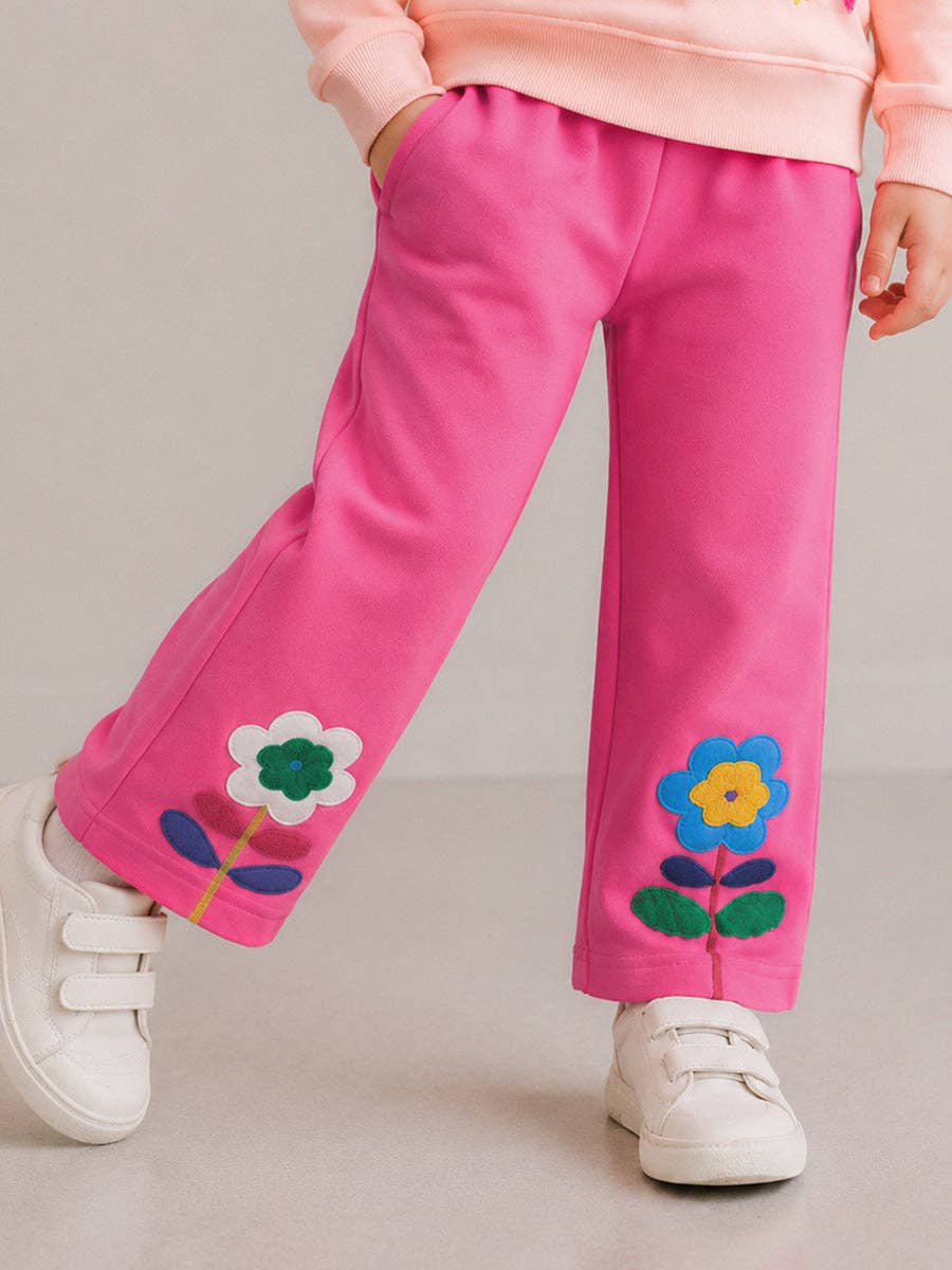 Stylish Kids Long Pants Floral Embroidery Casual Trousers