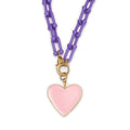 Kids 15" Pink Heart Charm with Purple Chain Necklace