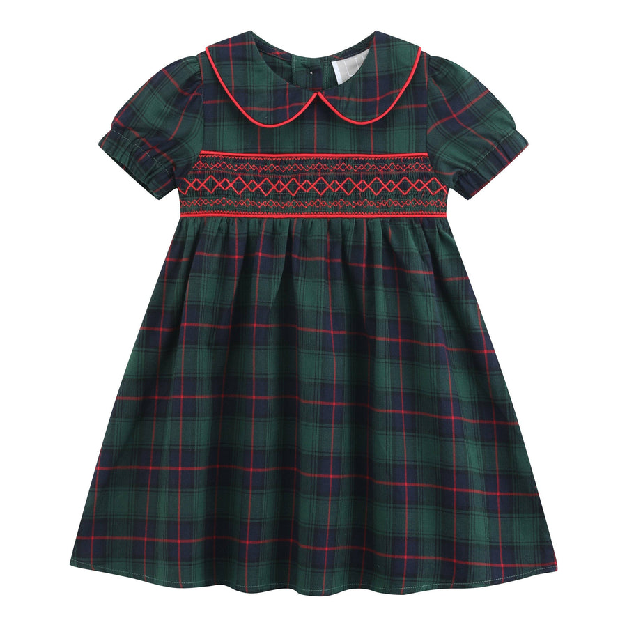 Blue, Green Red Plaid Smocked Collared Dress