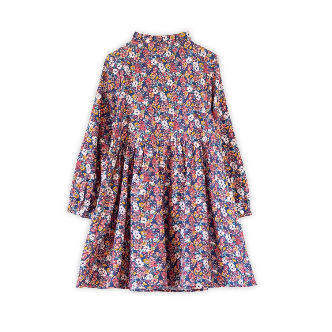 Girls Long Sleeves Dress with Front Ruffle | Garden Confetti
