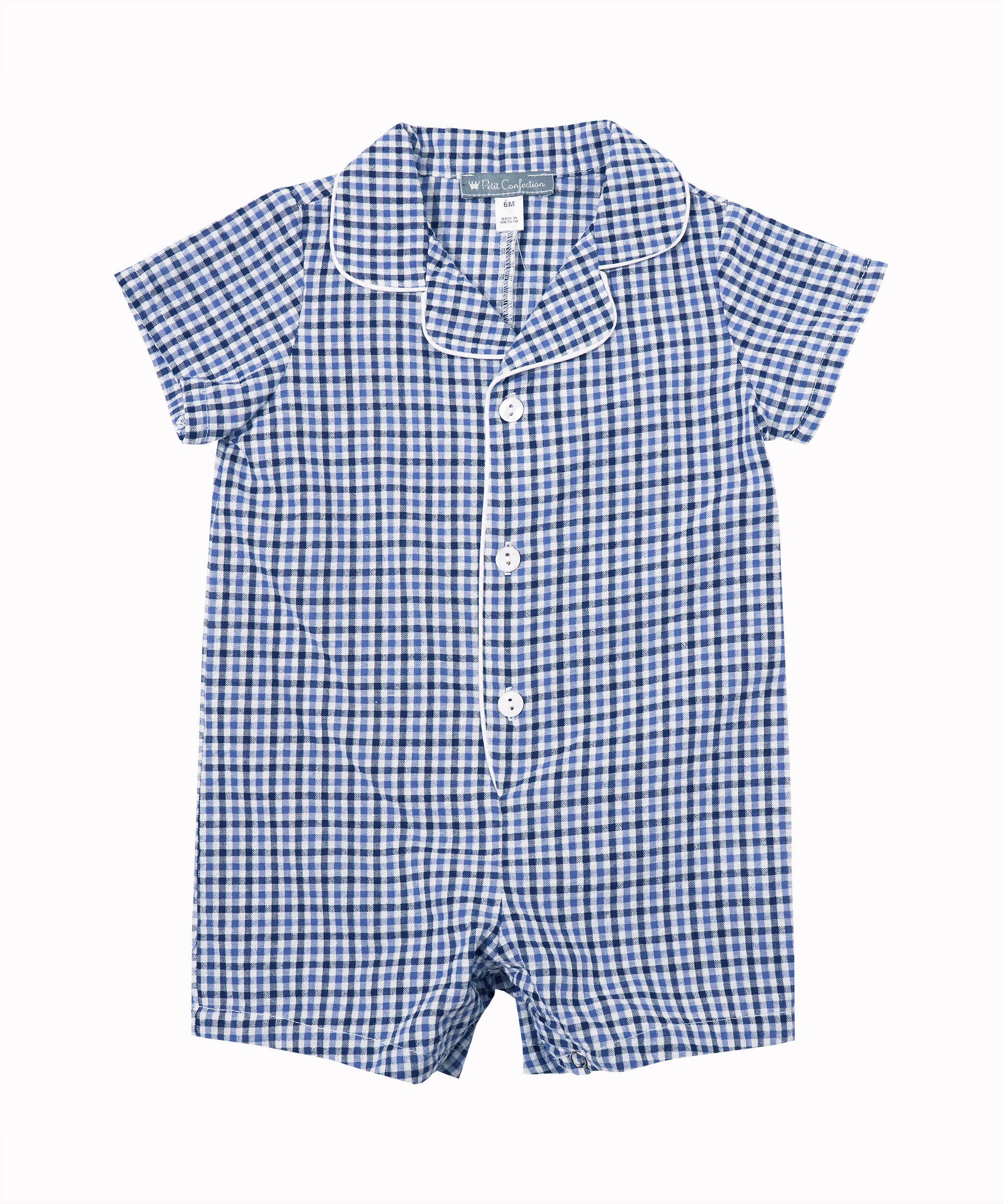Blue Plaid Romper: 9m