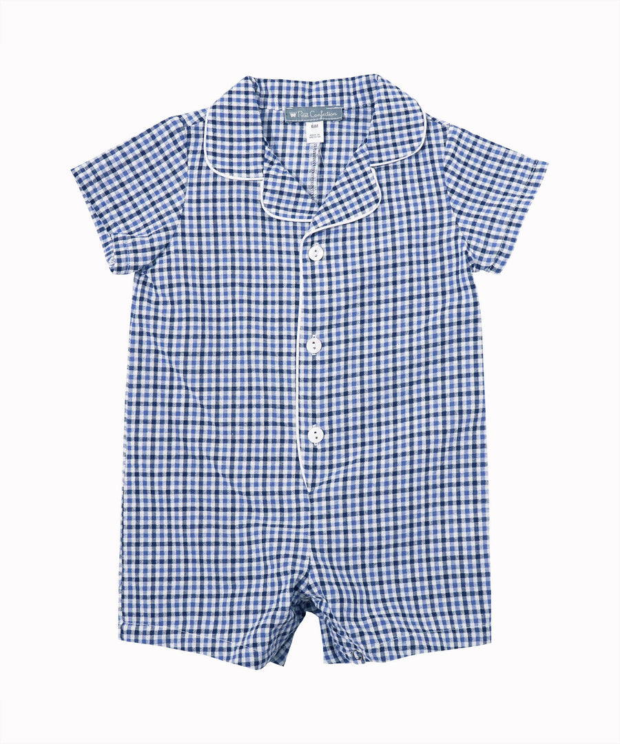 Blue Plaid Romper: 9m