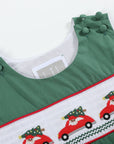 Green Santa Car Christmas Smocked Overalls