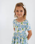 Short Sleeve Twirl Dress in Blue Garden: Blue Garden