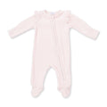 Velour Soft Pink - 2 Way Ruffle Sleeve Zipper Footie