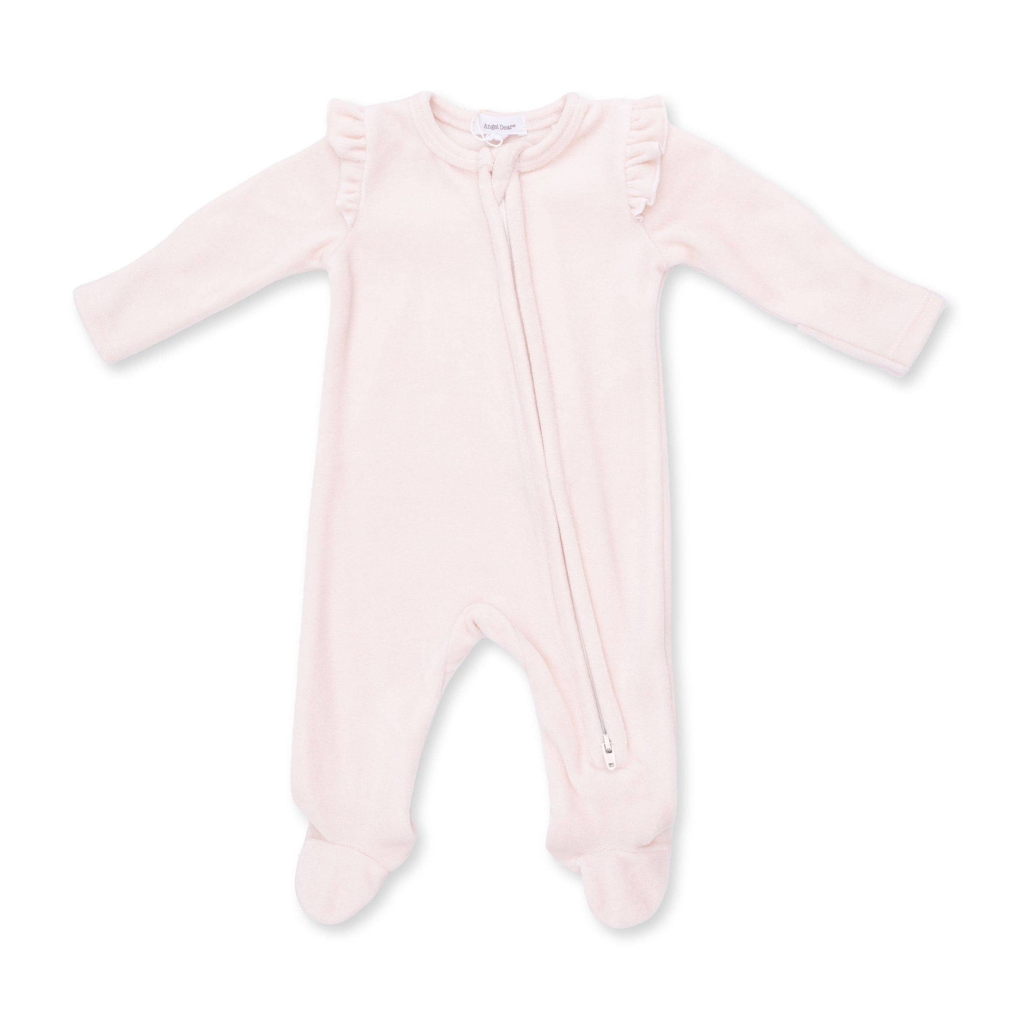 Velour Soft Pink - 2 Way Ruffle Sleeve Zipper Footie