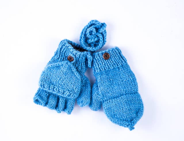 Hand Knit Convertible Kids Gloves-Mittens