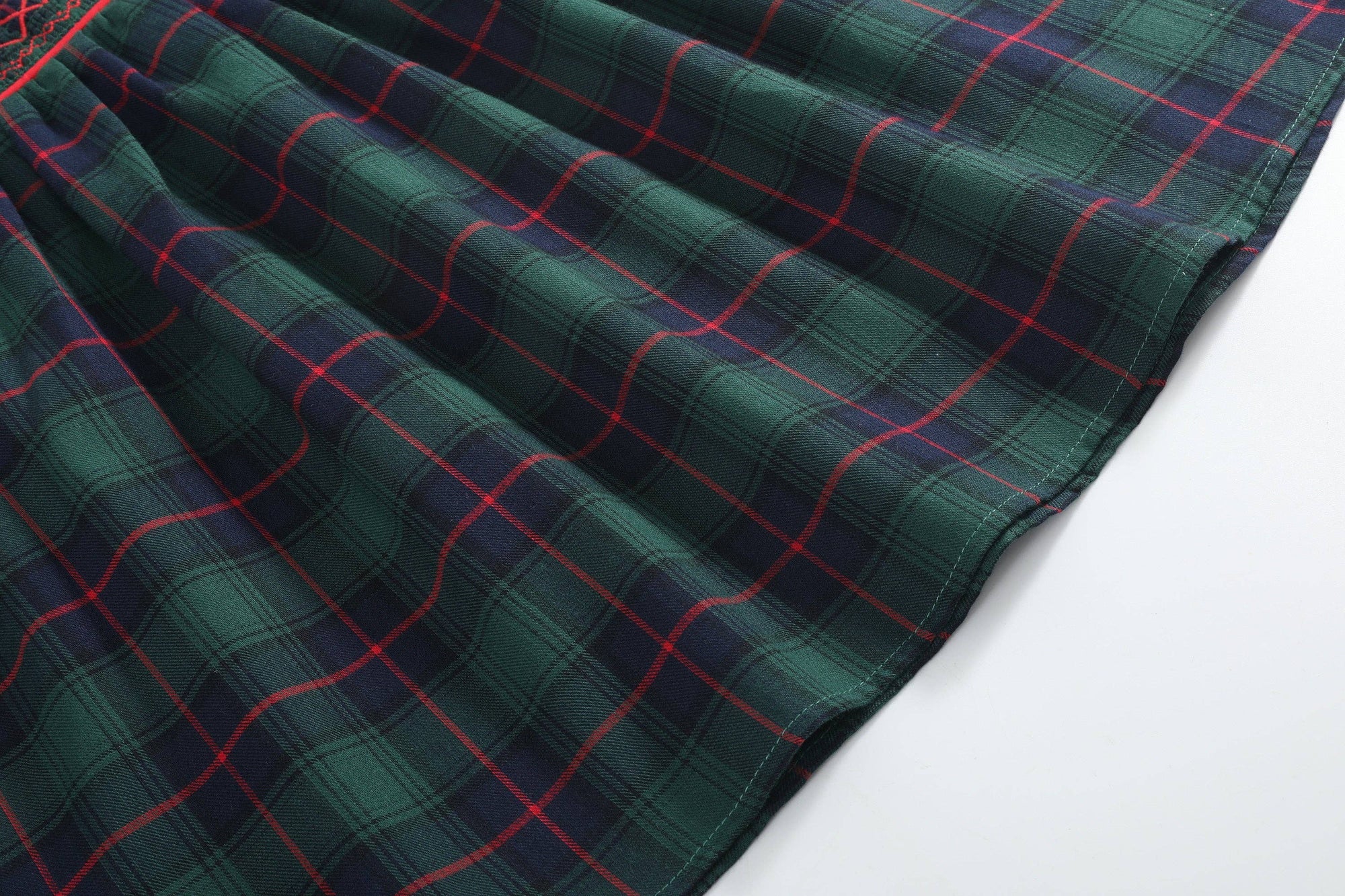 Blue, Green Red Plaid Smocked Collared Dress