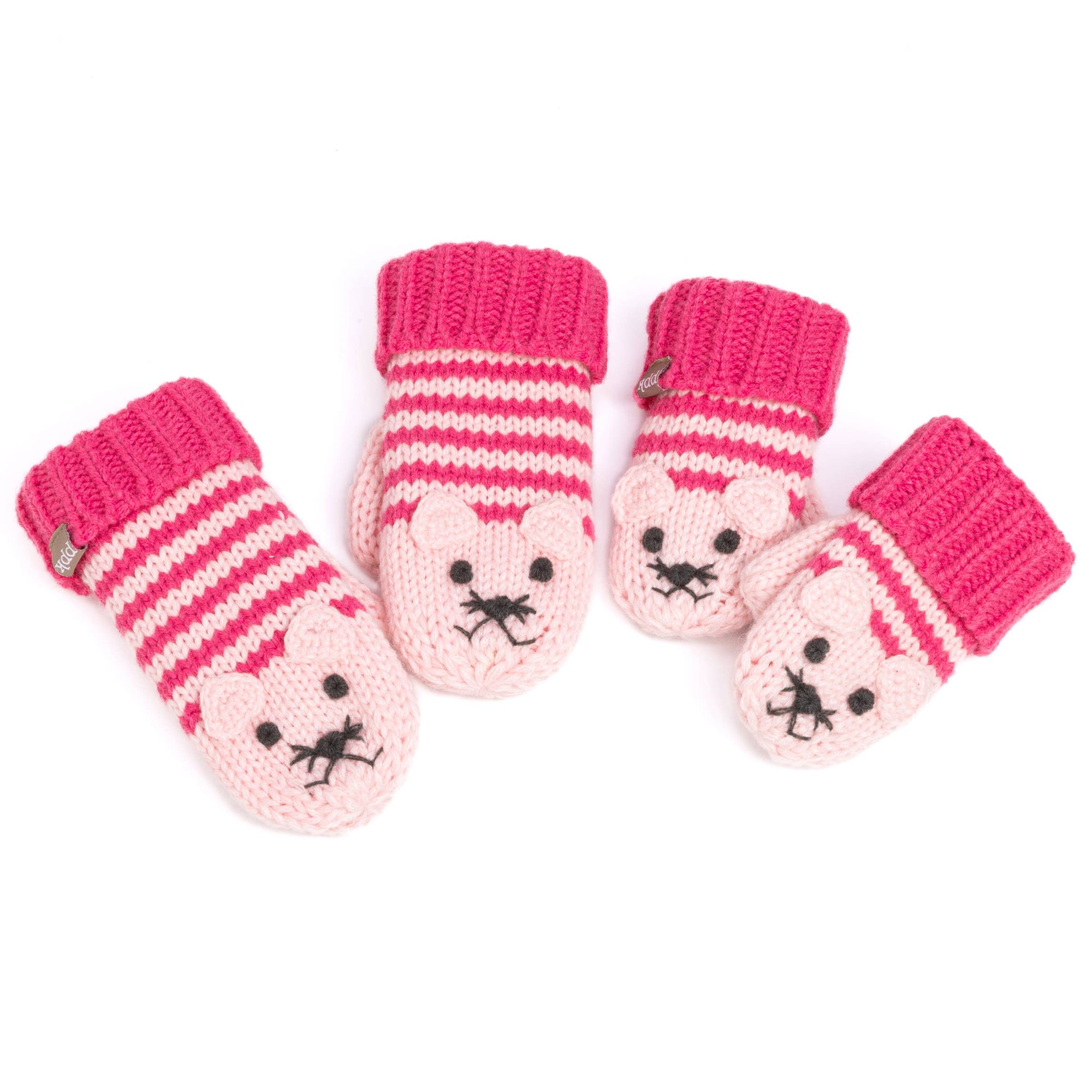 Pink Knit Stripe Cat Mittens