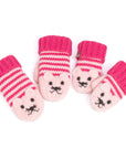 Pink Knit Stripe Cat Mittens