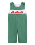 Green Santa Car Christmas Smocked Overalls