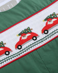 Green Santa Car Christmas Smocked Overalls