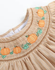 Light Brown Pinstripe Pumpkin Smocked Dress and Bloomer Set
