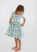 Short Sleeve Twirl Dress in Blue Garden: Blue Garden