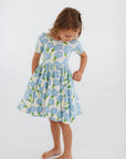 Short Sleeve Twirl Dress in Blue Garden: Blue Garden