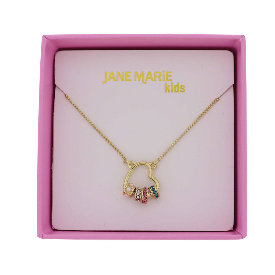 Kids Gold Satellite Chain Necklace & Heart Pearl, Rondelles