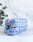 Block Print Floral Quilted Makeup Travel Bag