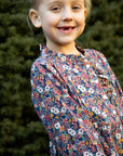 Girls Long Sleeves Dress with Front Ruffle | Garden Confetti