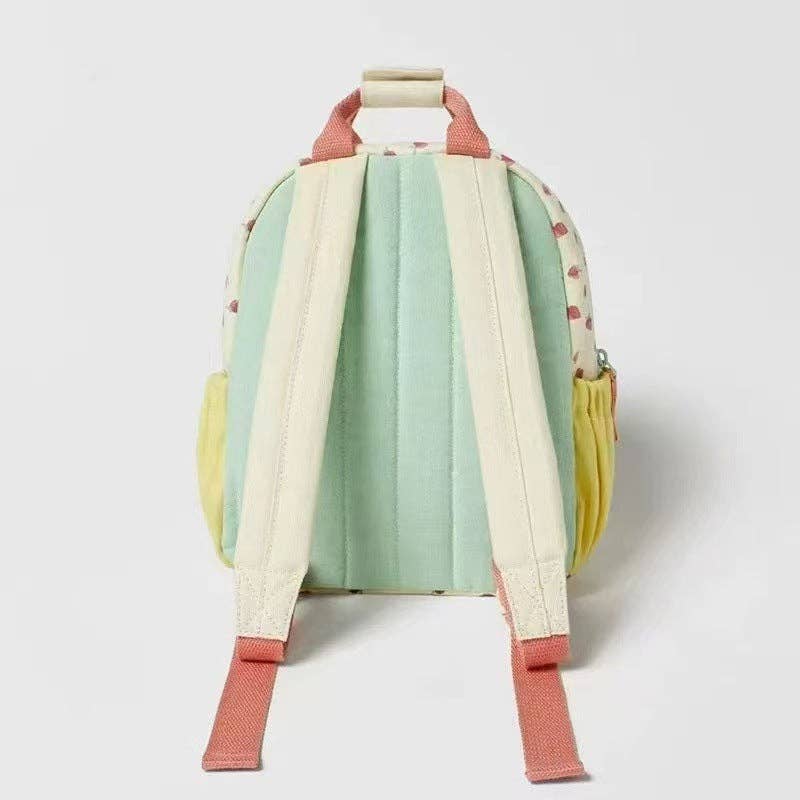 Strawberry Print Backpack Lightweight Casual Canvas Bag: Pink