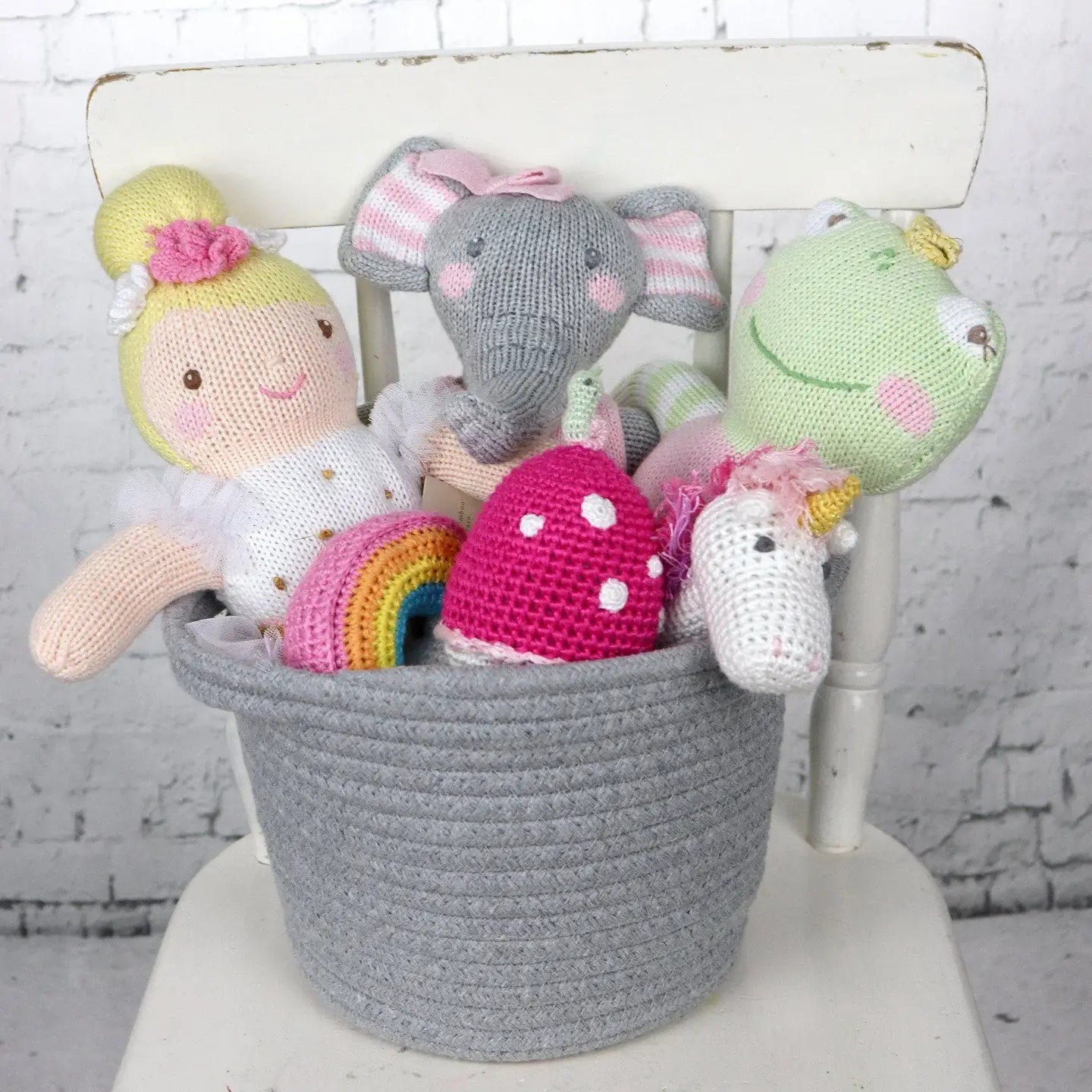 Rainbow Bamboo Crochet Rattle - 2 Colors!: Pastel / 6" Rattle