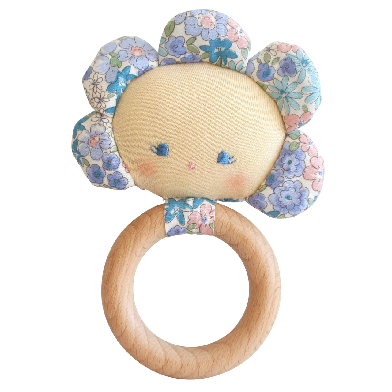 alimrose flower baby teether rattle with beachwood  